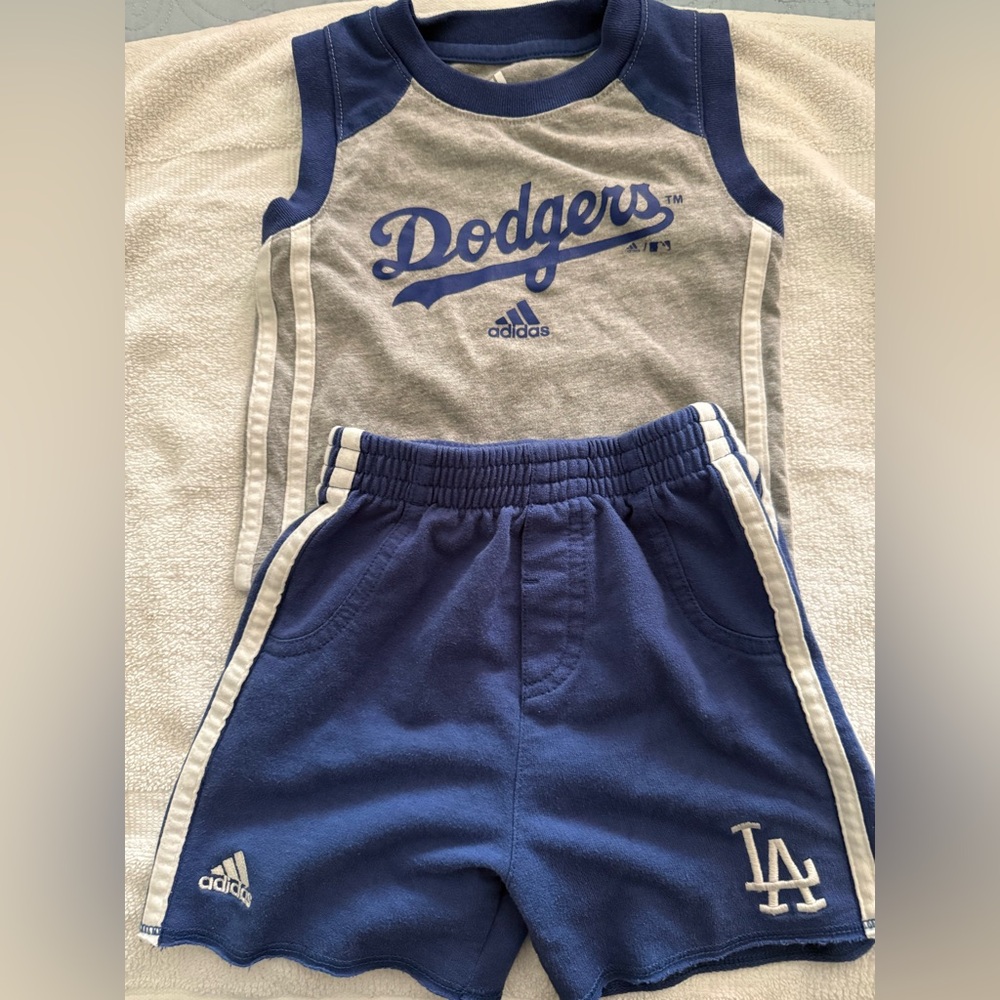 Adidas Blue and Gray Dodgers Tank Top and Shorts Set - 12M